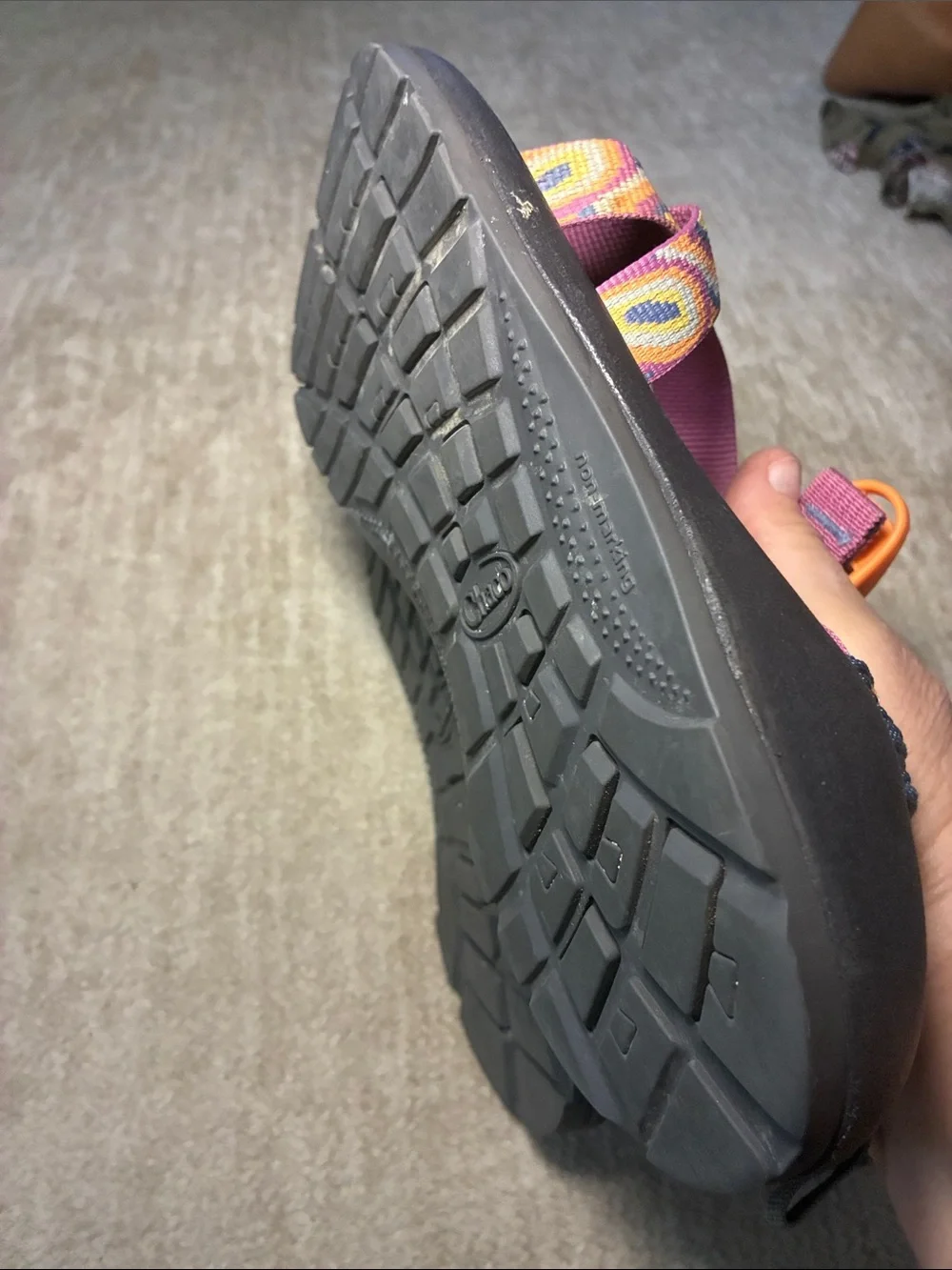 Chaco kids Multicolor Patterned Strap Sandals with Orange Buckles